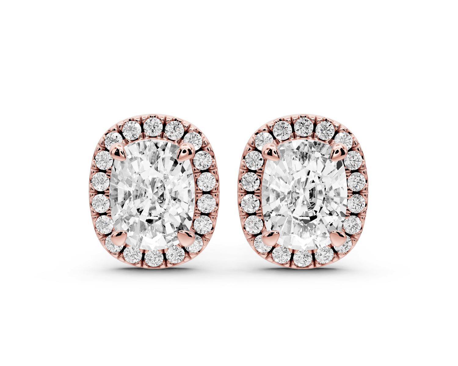 Solis - 3ct 14k rose gold Elgcushion - Cut Diamond Stud Earrings - Mr. Alex Jewelry