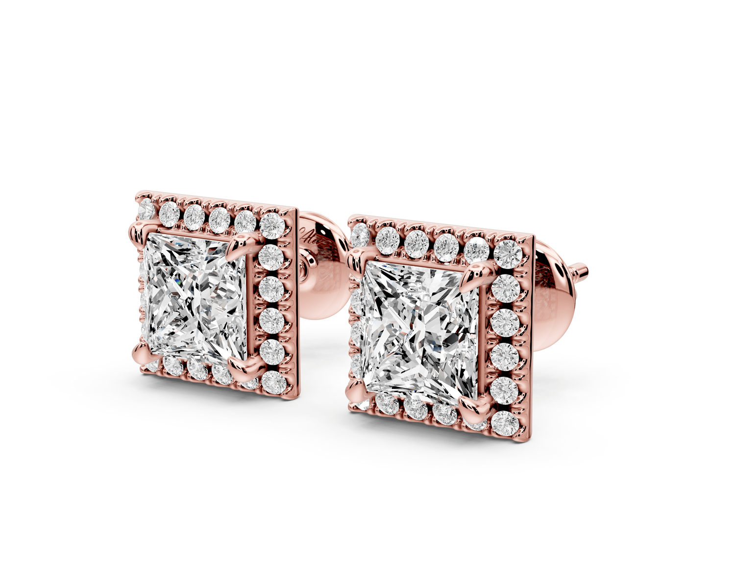 Solis - 3ct 14k rose gold Princess - Cut Diamond Stud Earrings - Mr. Alex Jewelry