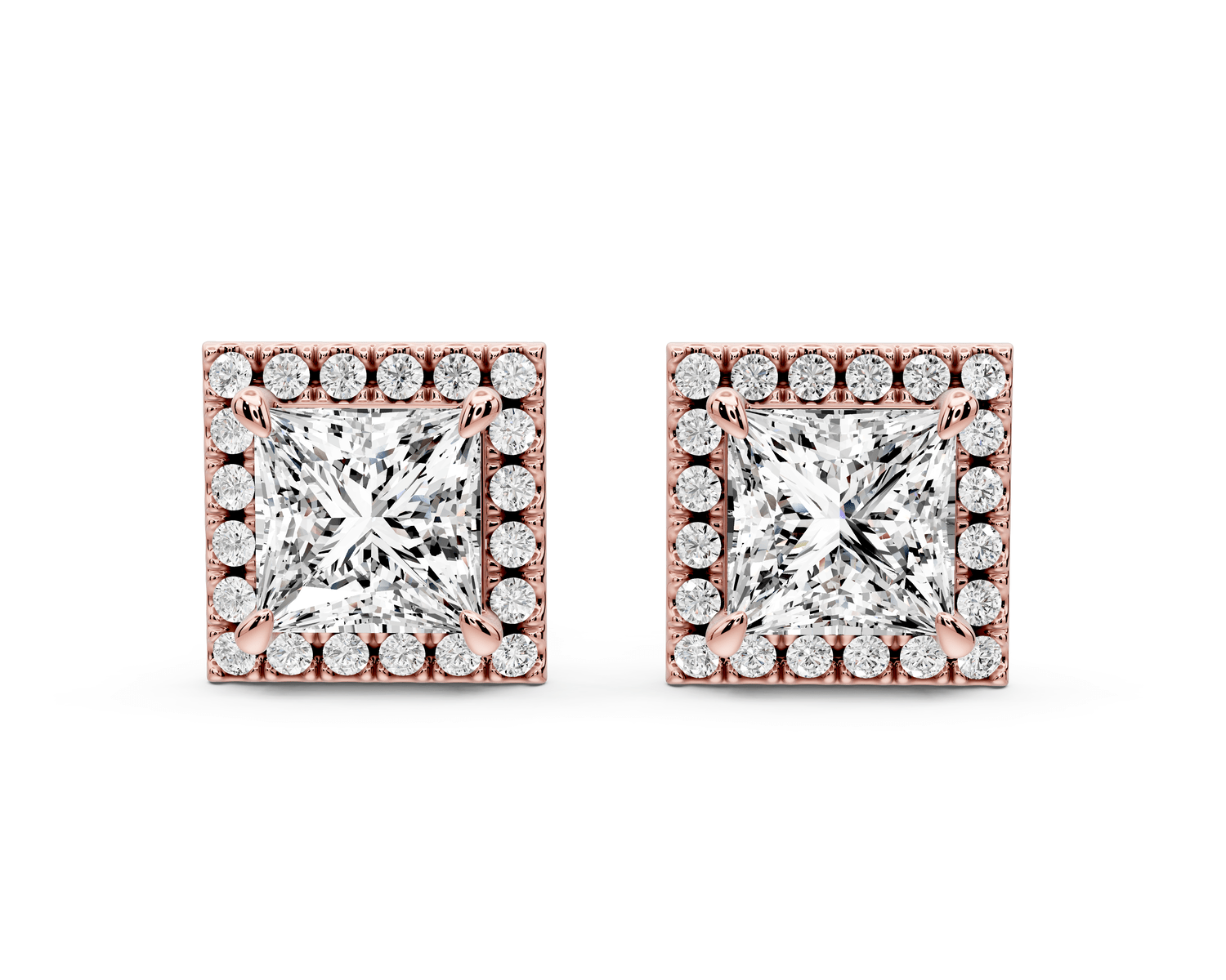 Solis - 3ct 14k rose gold Princess - Cut Diamond Stud Earrings - Mr. Alex Jewelry