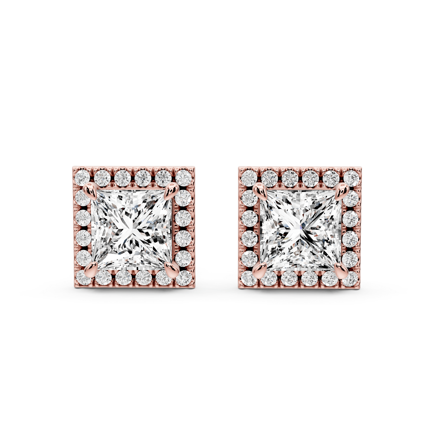 Solis - 3ct 14k rose gold Princess - Cut Diamond Stud Earrings - Mr. Alex Jewelry