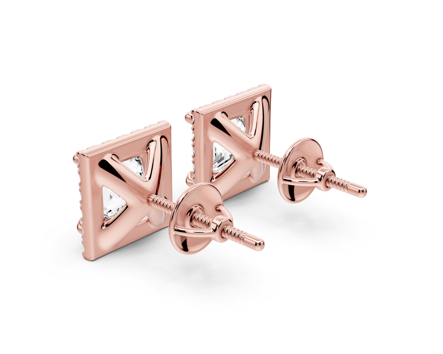 Solis - 3ct 14k rose gold Princess - Cut Diamond Stud Earrings - Mr. Alex Jewelry