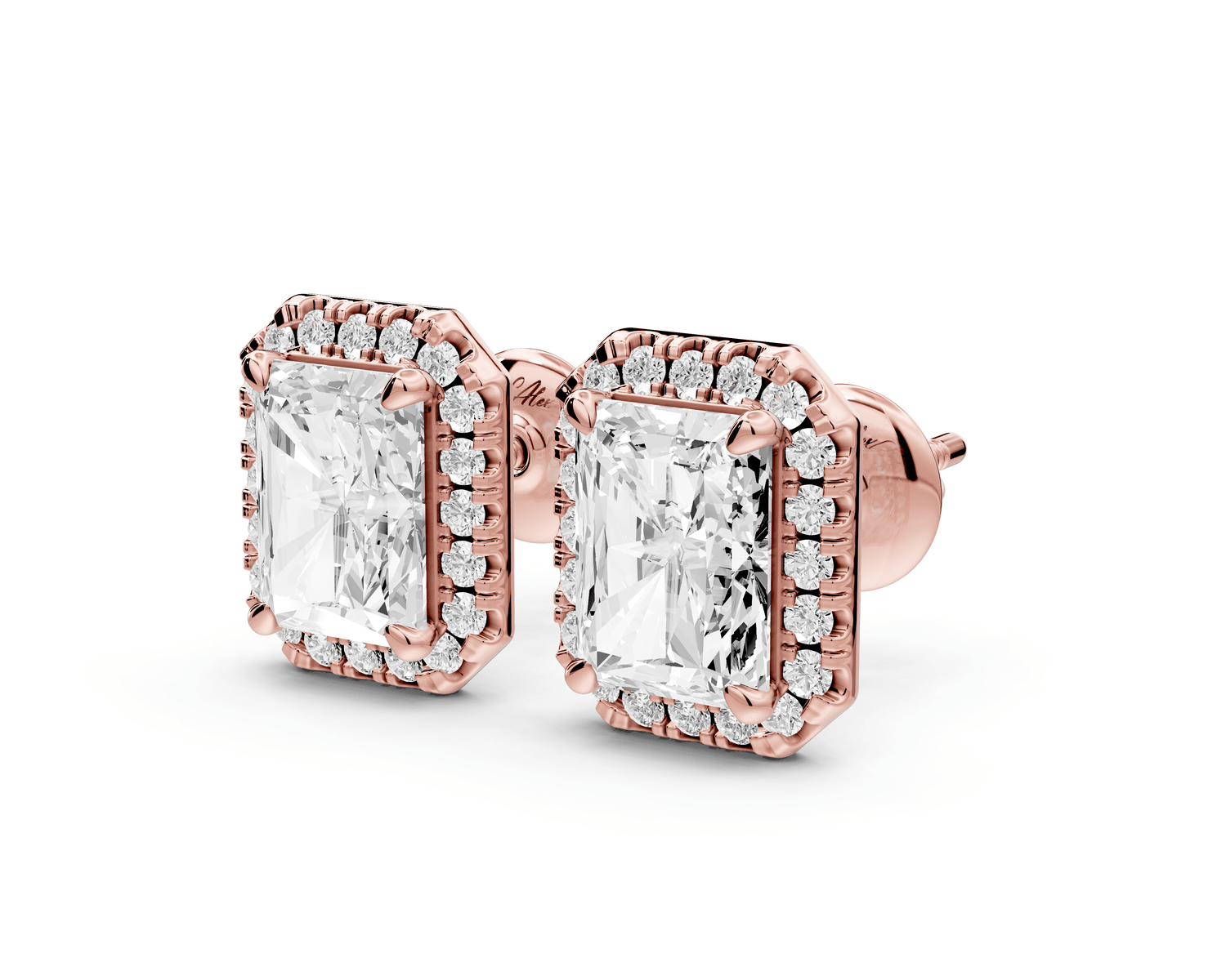 Solis - 3ct 14k rose gold Radiant - Cut Diamond Stud Earrings - Mr. Alex Jewelry