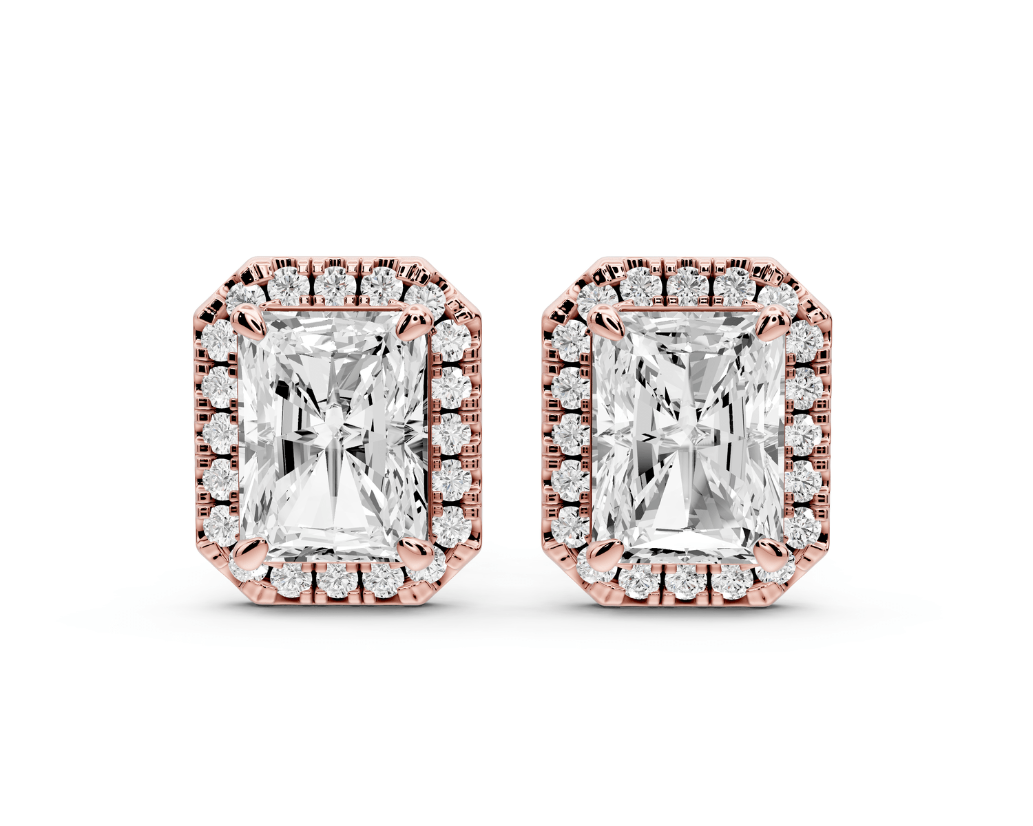 Solis - 3ct 14k rose gold Radiant - Cut Diamond Stud Earrings - Mr. Alex Jewelry