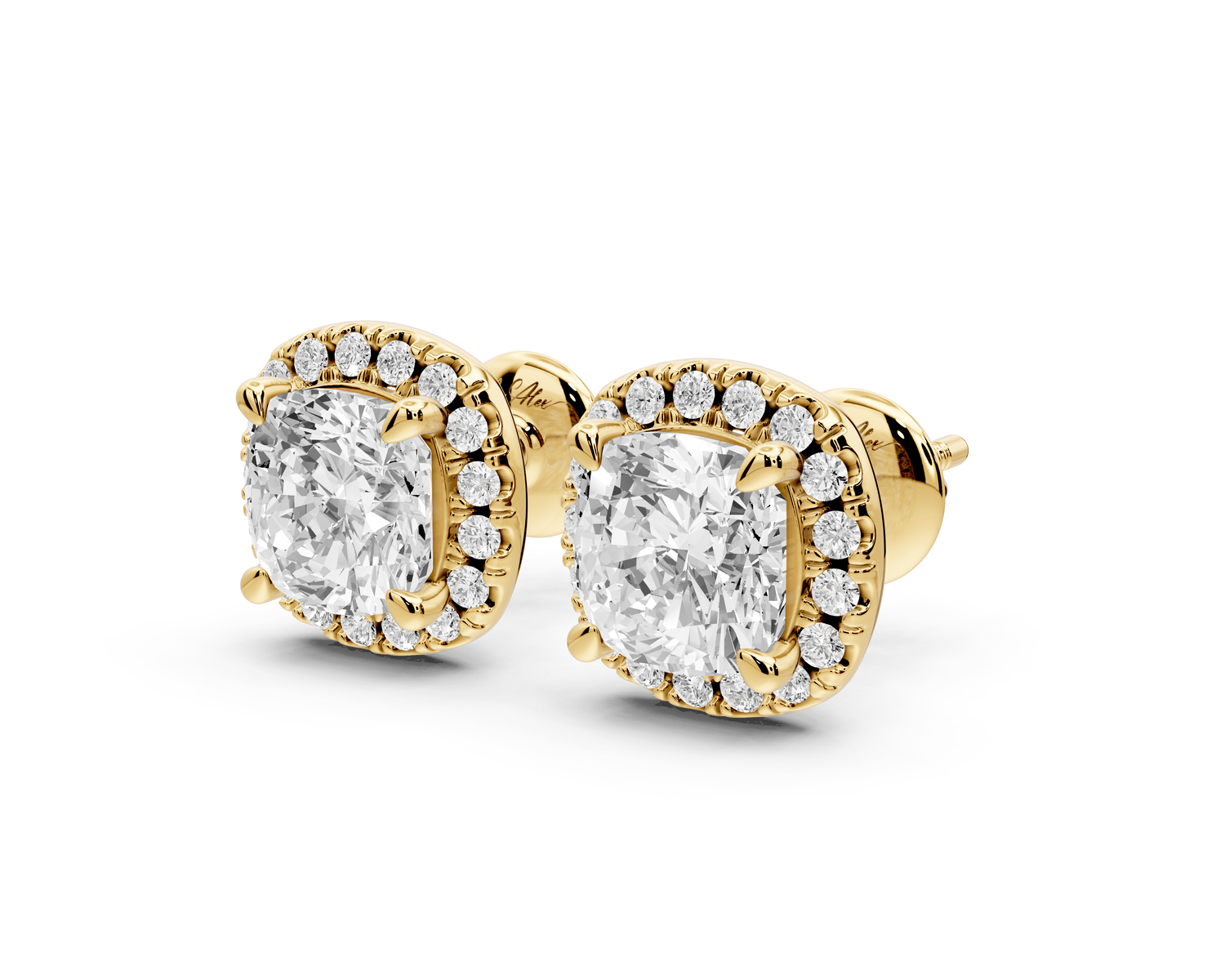 Solis - 3ct 14k yellow gold Cushion - Cut Diamond Stud Earrings - Mr. Alex Jewelry