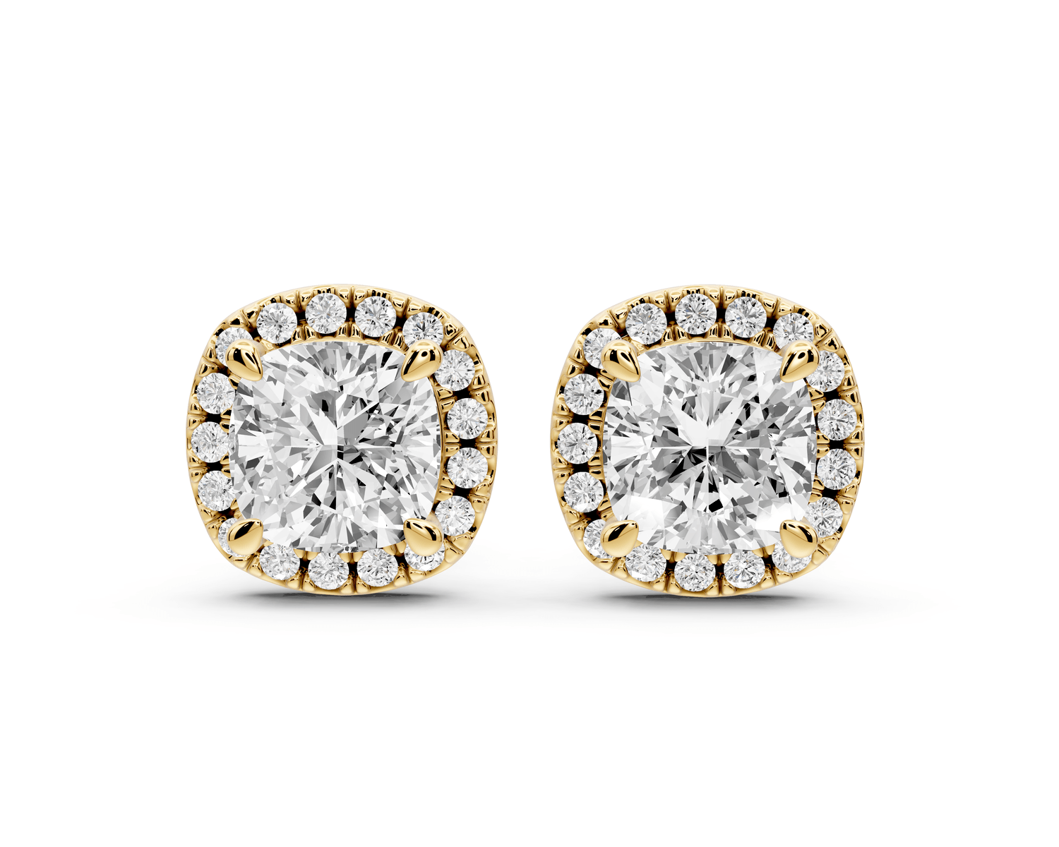 Solis - 3ct 14k yellow gold Cushion - Cut Diamond Stud Earrings - Mr. Alex Jewelry