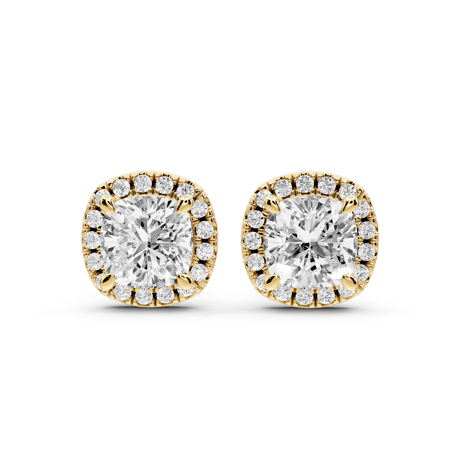 Solis - 3ct 14k yellow gold Cushion - Cut Diamond Stud Earrings - Mr. Alex Jewelry