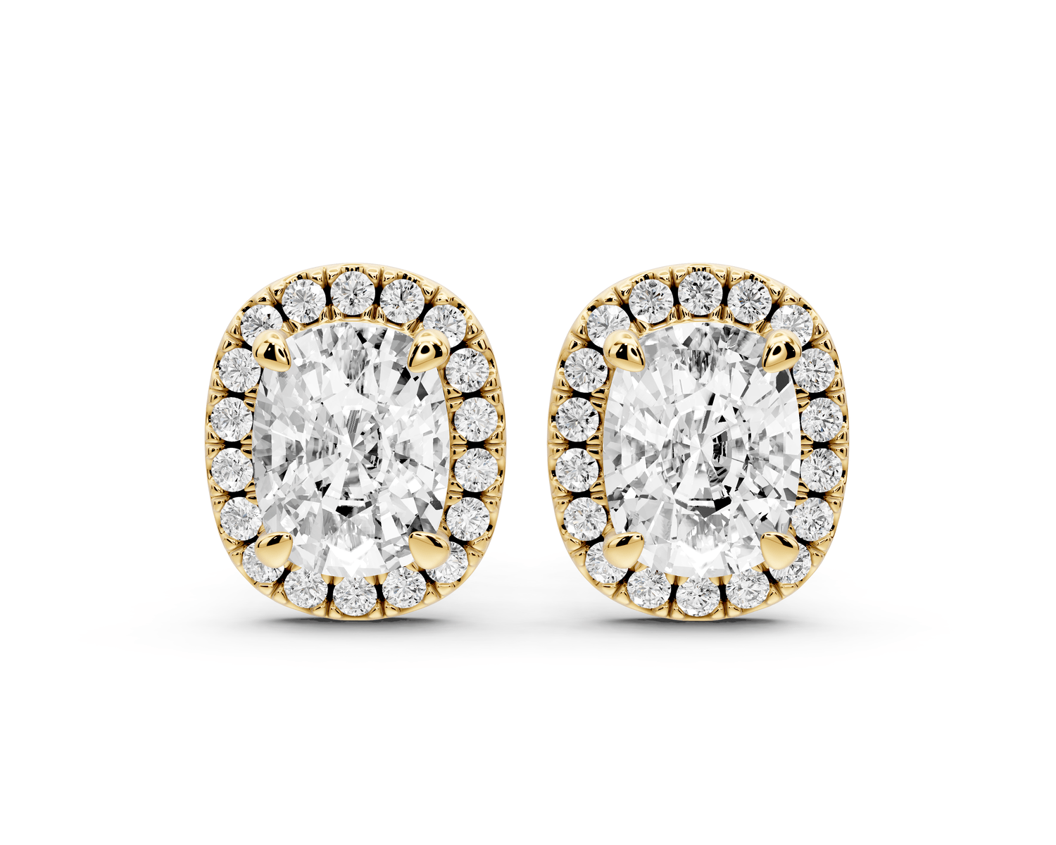 Solis - 3ct 14k yellow gold Elgcushion - Cut Diamond Stud Earrings - Mr. Alex Jewelry
