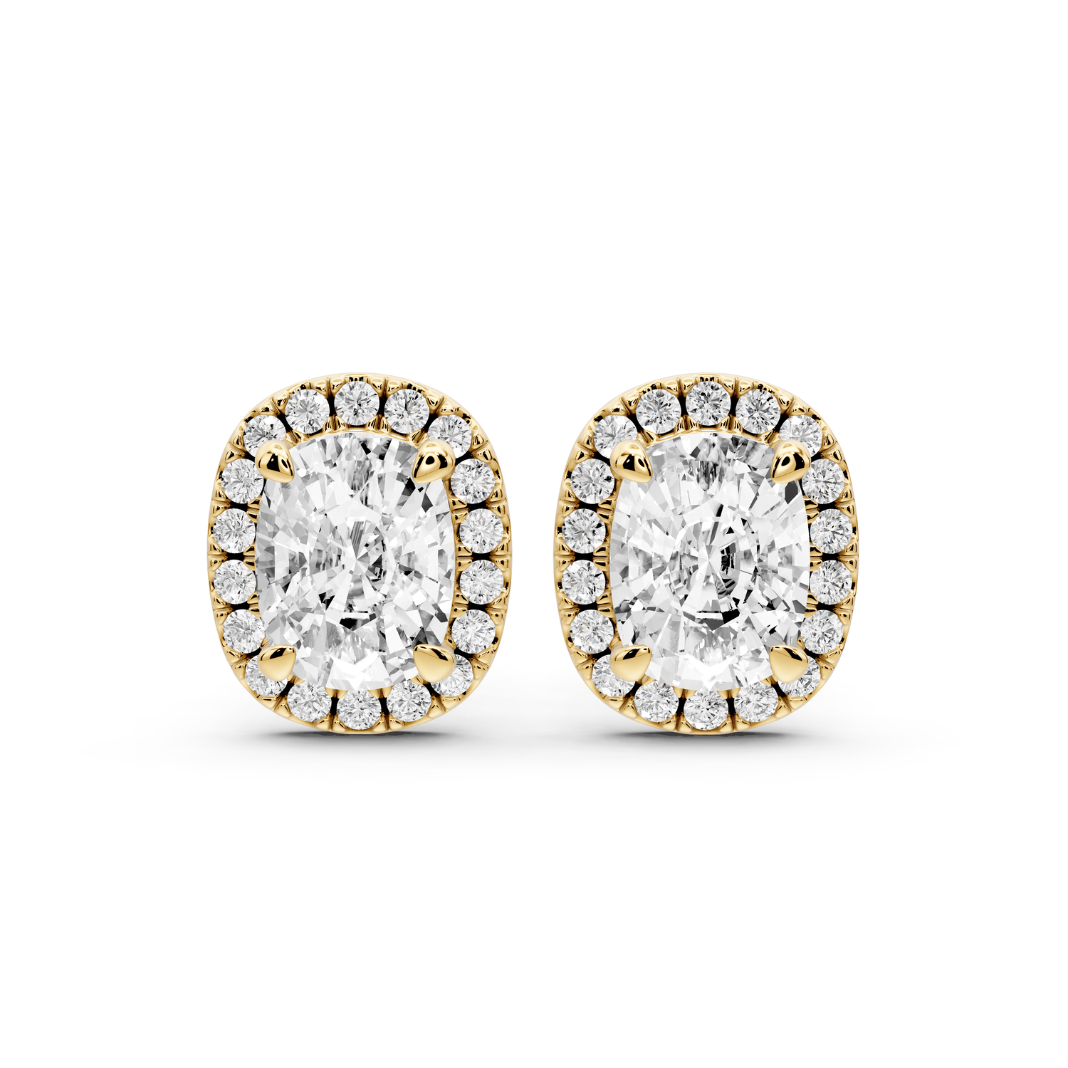 Solis - 3ct 14k yellow gold Elgcushion - Cut Diamond Stud Earrings - Mr. Alex Jewelry