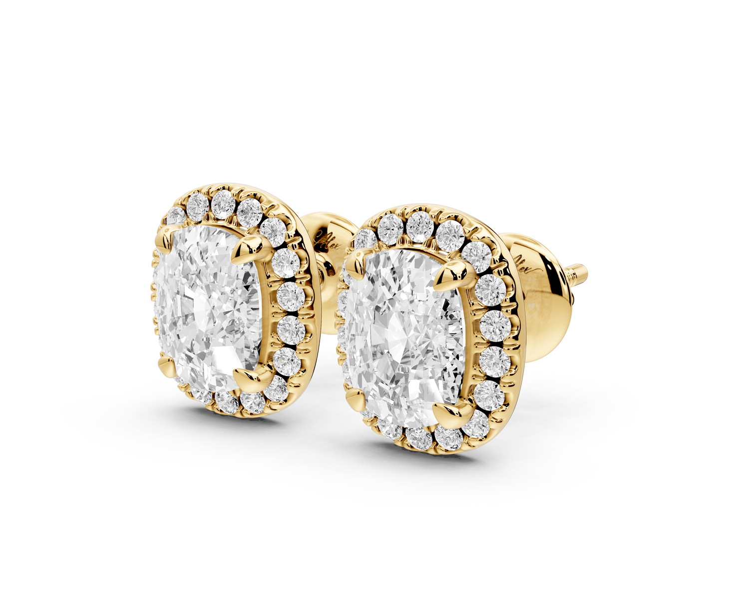 Solis - 3ct 14k yellow gold Elgcushion - Cut Diamond Stud Earrings - Mr. Alex Jewelry