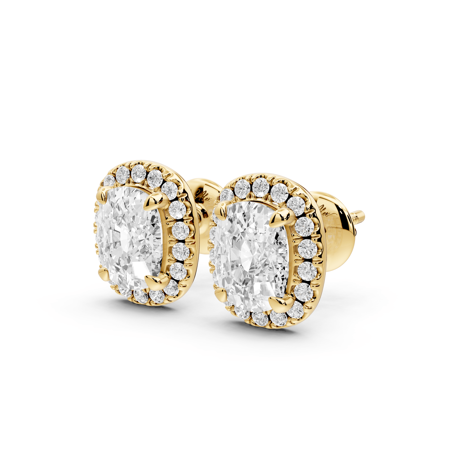 Solis - 3ct 14k yellow gold Elgcushion - Cut Diamond Stud Earrings - Mr. Alex Jewelry