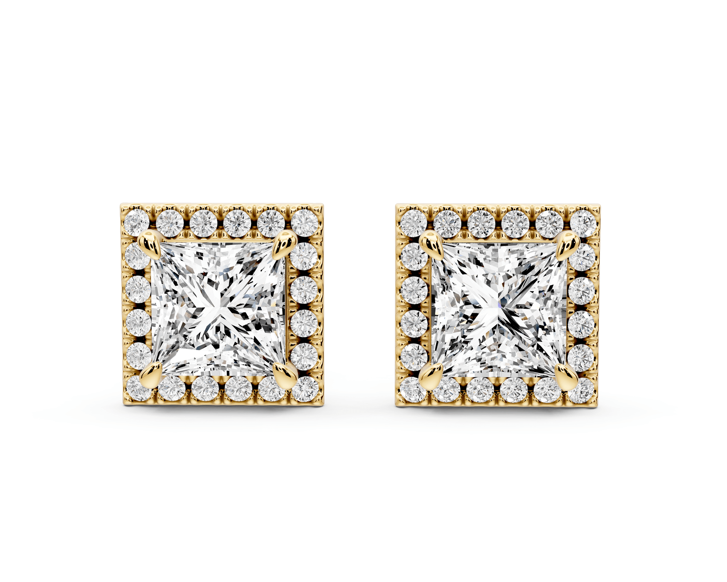 Solis - 3ct 14k yellow gold Princess - Cut Diamond Stud Earrings - Mr. Alex Jewelry