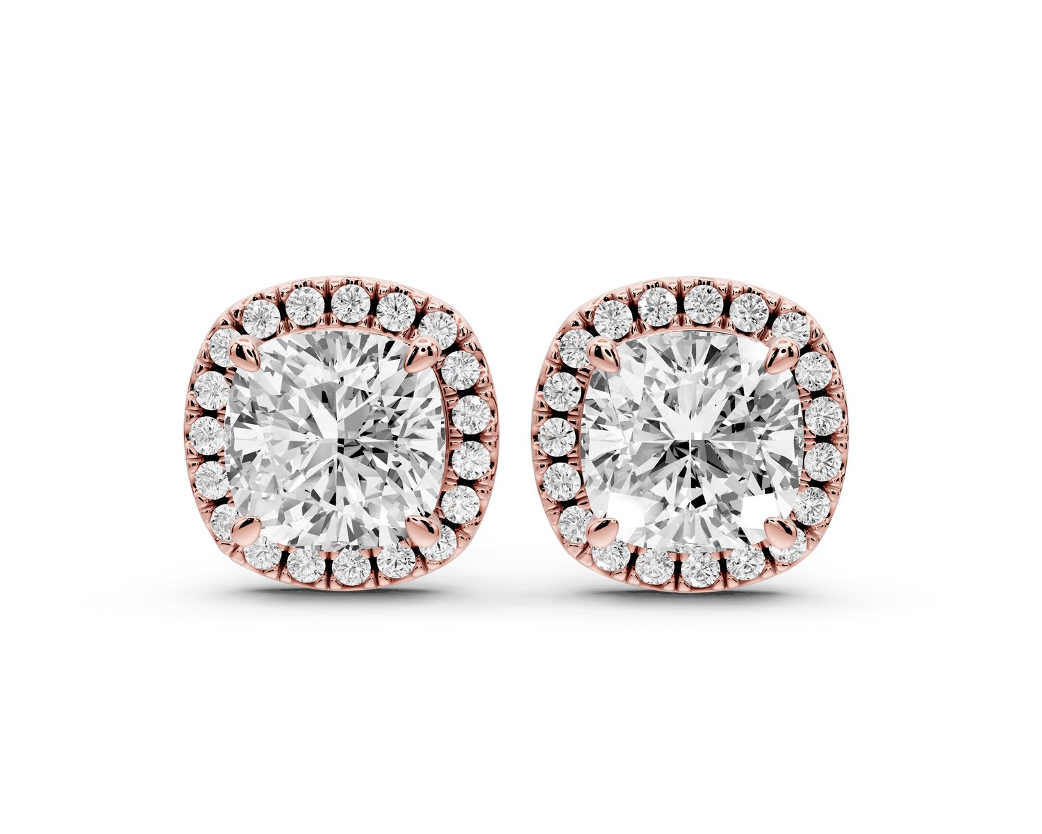 Solis - 4ct 14k rose gold Cushion - Cut Diamond Stud Earrings - Mr. Alex Jewelry