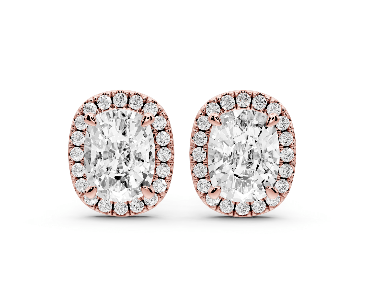 Solis - 4ct 14k rose gold Elgcushion - Cut Diamond Stud Earrings - Mr. Alex Jewelry