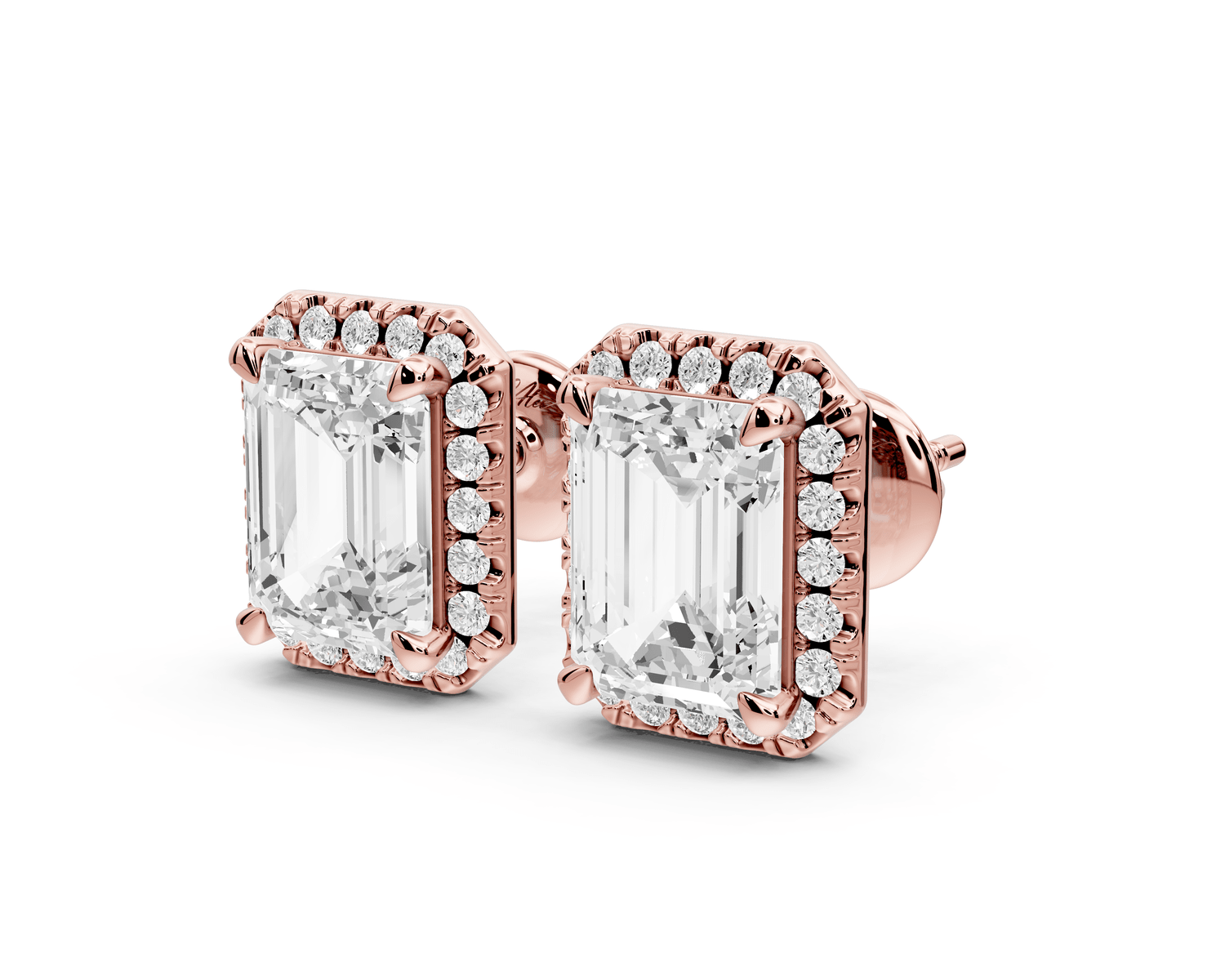 Solis - 4ct 14k rose gold Emerald - Cut Diamond Stud Earrings - Mr. Alex Jewelry