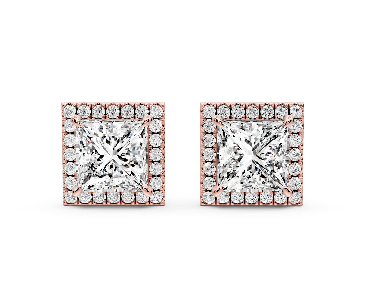 Solis - 4ct 14k rose gold Princess - Cut Diamond Stud Earrings - Mr. Alex Jewelry