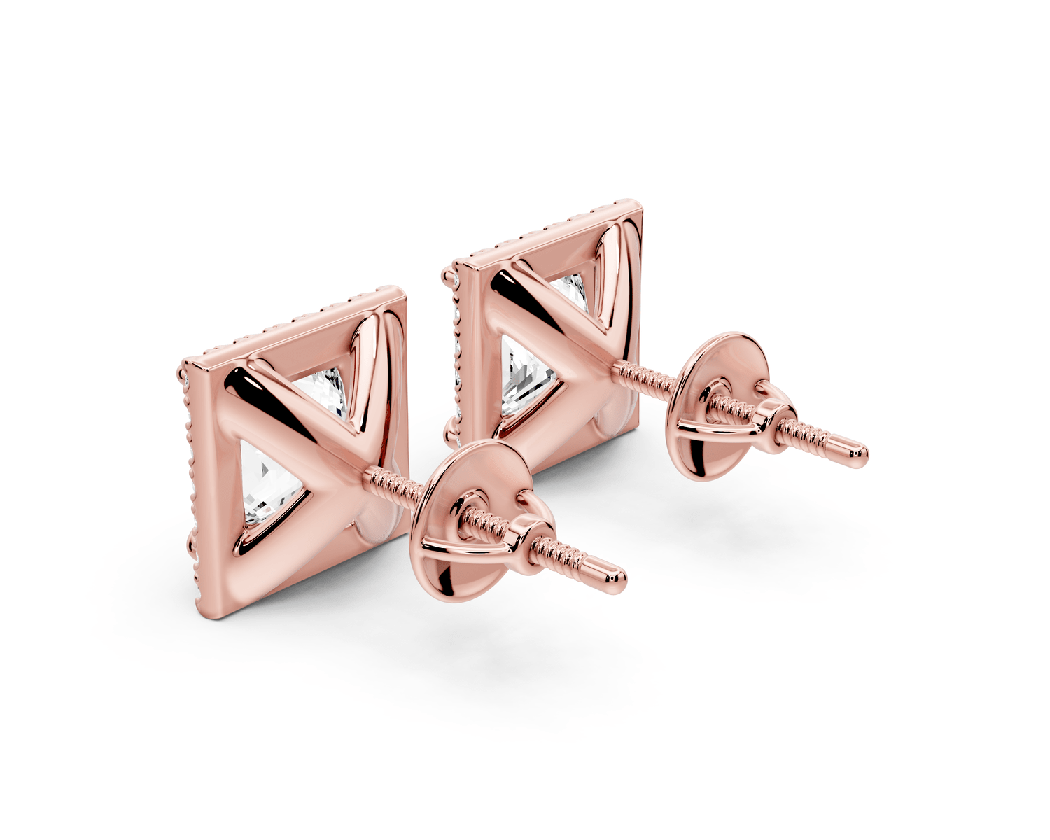 Solis - 4ct 14k rose gold Princess - Cut Diamond Stud Earrings - Mr. Alex Jewelry