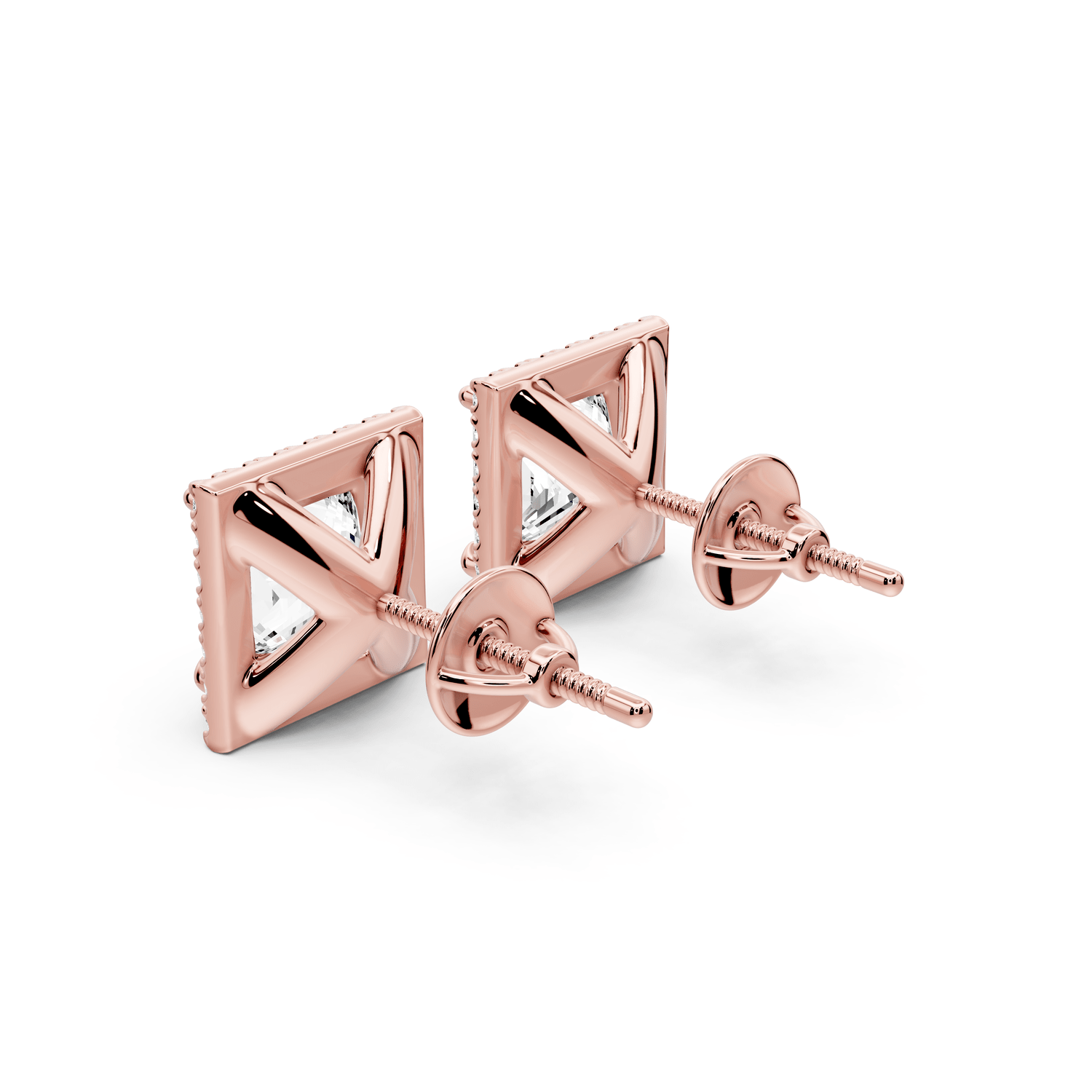 Solis - 4ct 14k rose gold Princess - Cut Diamond Stud Earrings - Mr. Alex Jewelry