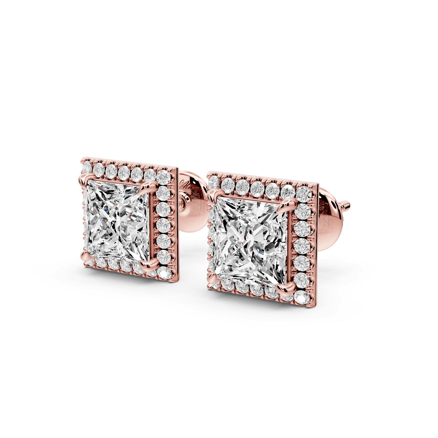 Solis - 4ct 14k rose gold Princess - Cut Diamond Stud Earrings - Mr. Alex Jewelry