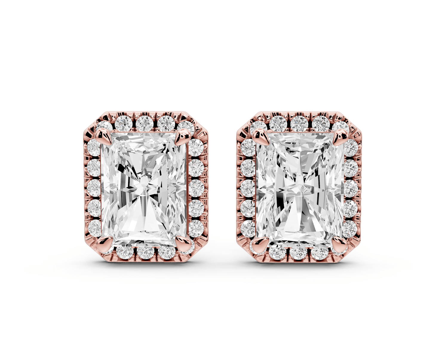 Solis - 4ct 14k rose gold Radiant - Cut Diamond Stud Earrings - Mr. Alex Jewelry
