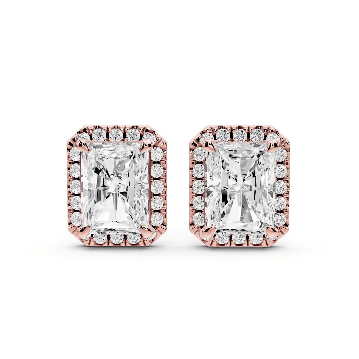 Solis - 4ct 14k rose gold Radiant - Cut Diamond Stud Earrings - Mr. Alex Jewelry