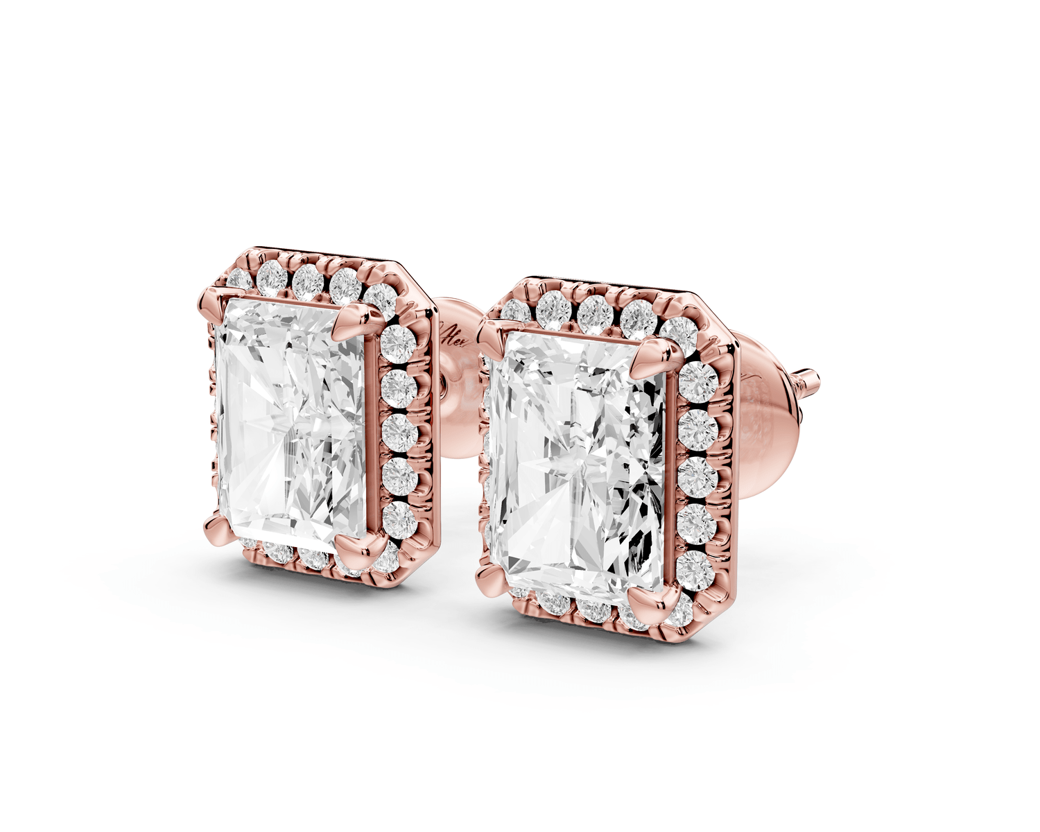 Solis - 4ct 14k rose gold Radiant - Cut Diamond Stud Earrings - Mr. Alex Jewelry