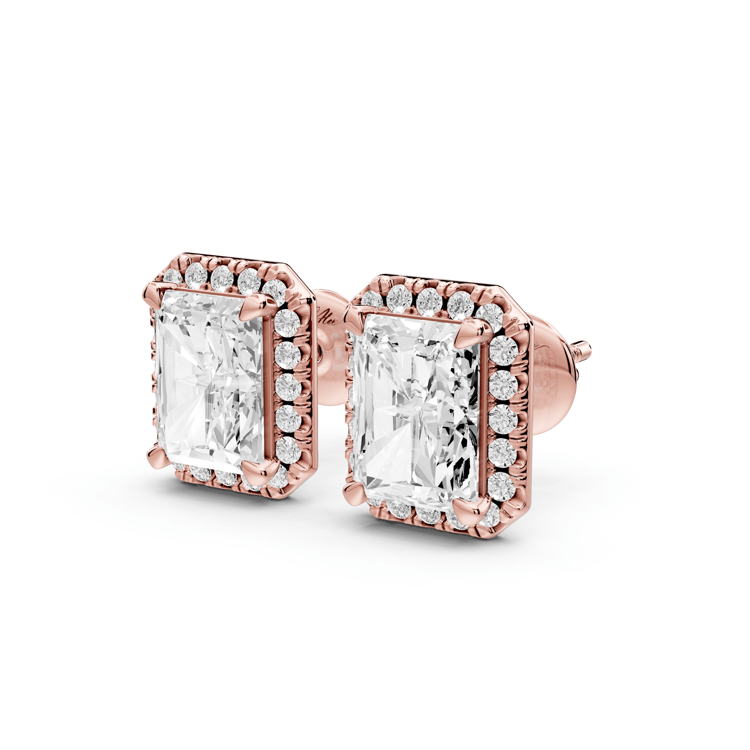 Solis - 4ct 14k rose gold Radiant - Cut Diamond Stud Earrings - Mr. Alex Jewelry