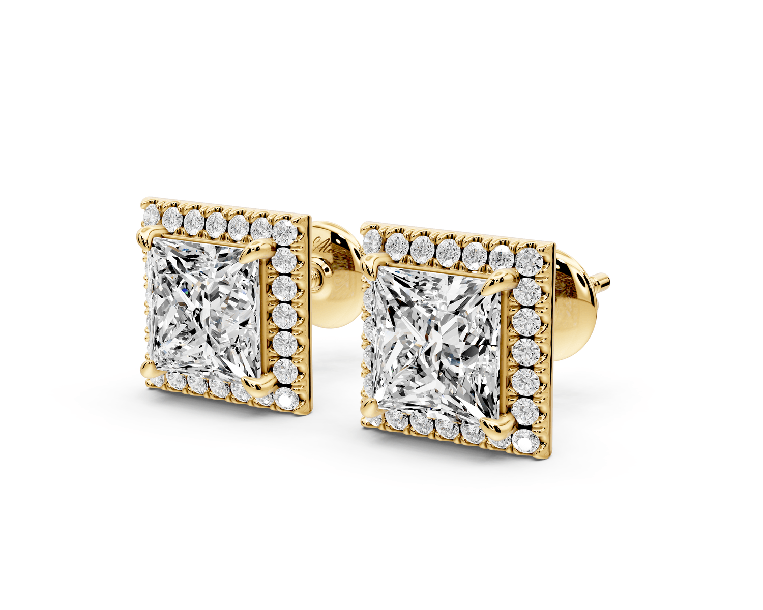Solis - 4ct 14k yellow gold Princess - Cut Diamond Stud Earrings - Mr. Alex Jewelry