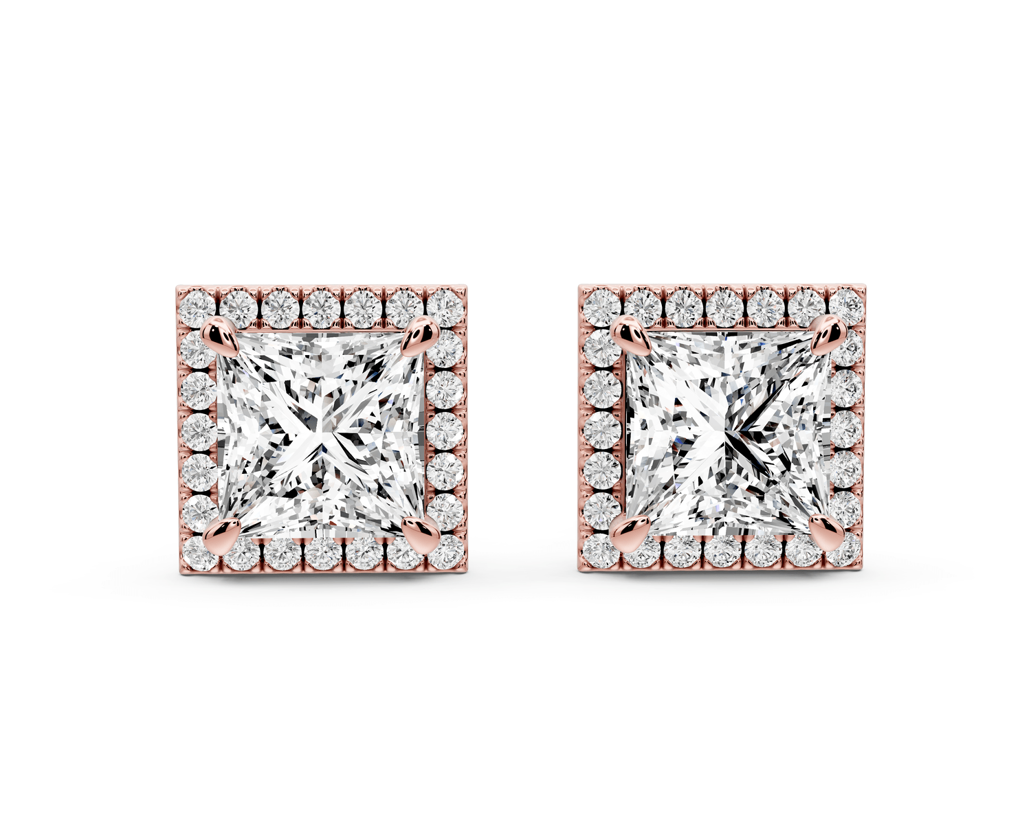 Solis - 5ct 14k rose gold Princess - Cut Diamond Stud Earrings - Mr. Alex Jewelry