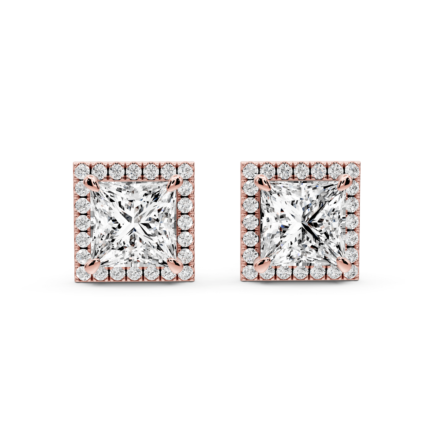 Solis - 5ct 14k rose gold Princess - Cut Diamond Stud Earrings - Mr. Alex Jewelry