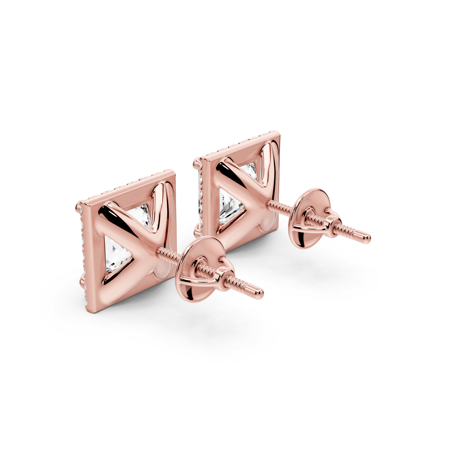 Solis - 5ct 14k rose gold Princess - Cut Diamond Stud Earrings - Mr. Alex Jewelry