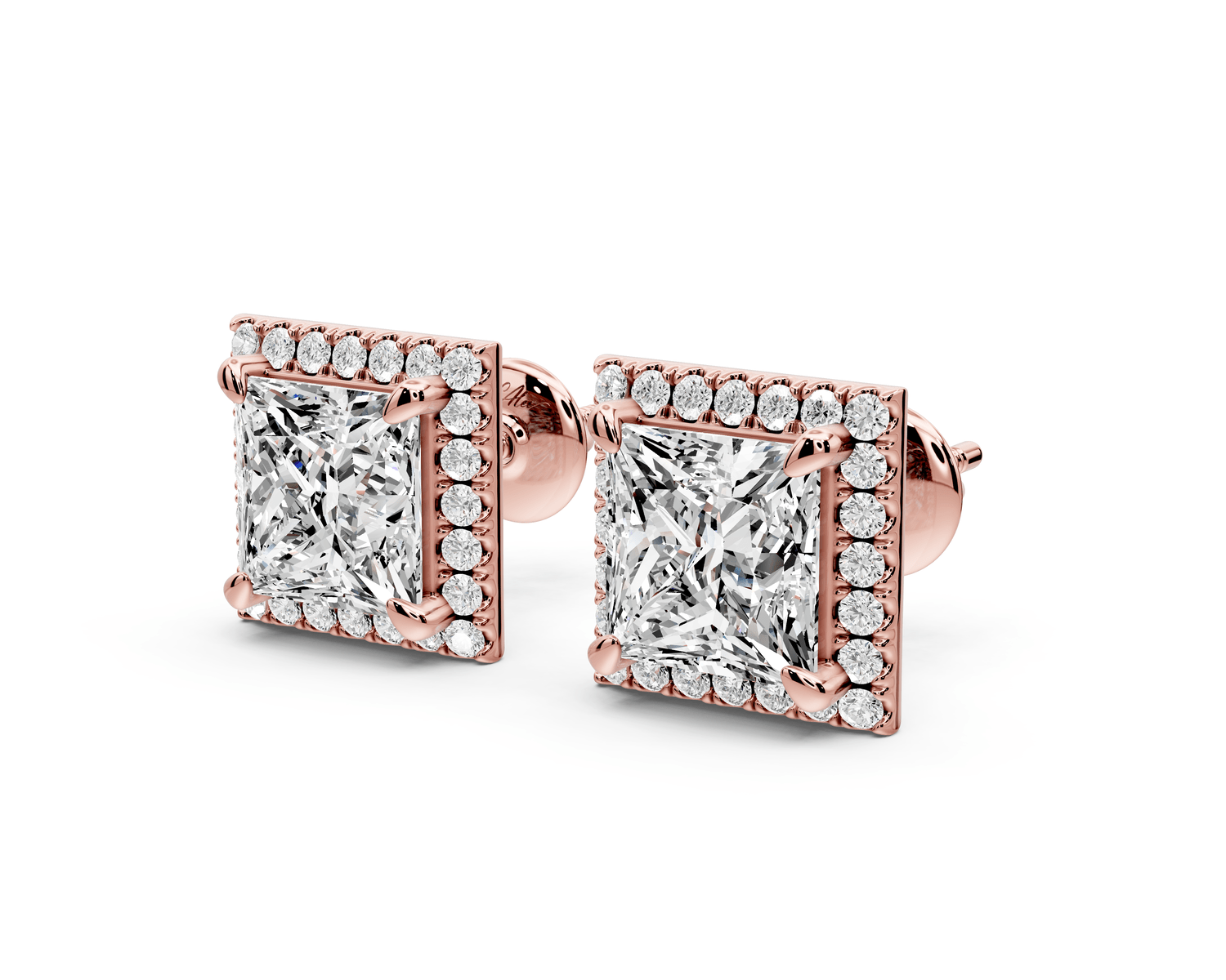 Solis - 5ct 14k rose gold Princess - Cut Diamond Stud Earrings - Mr. Alex Jewelry