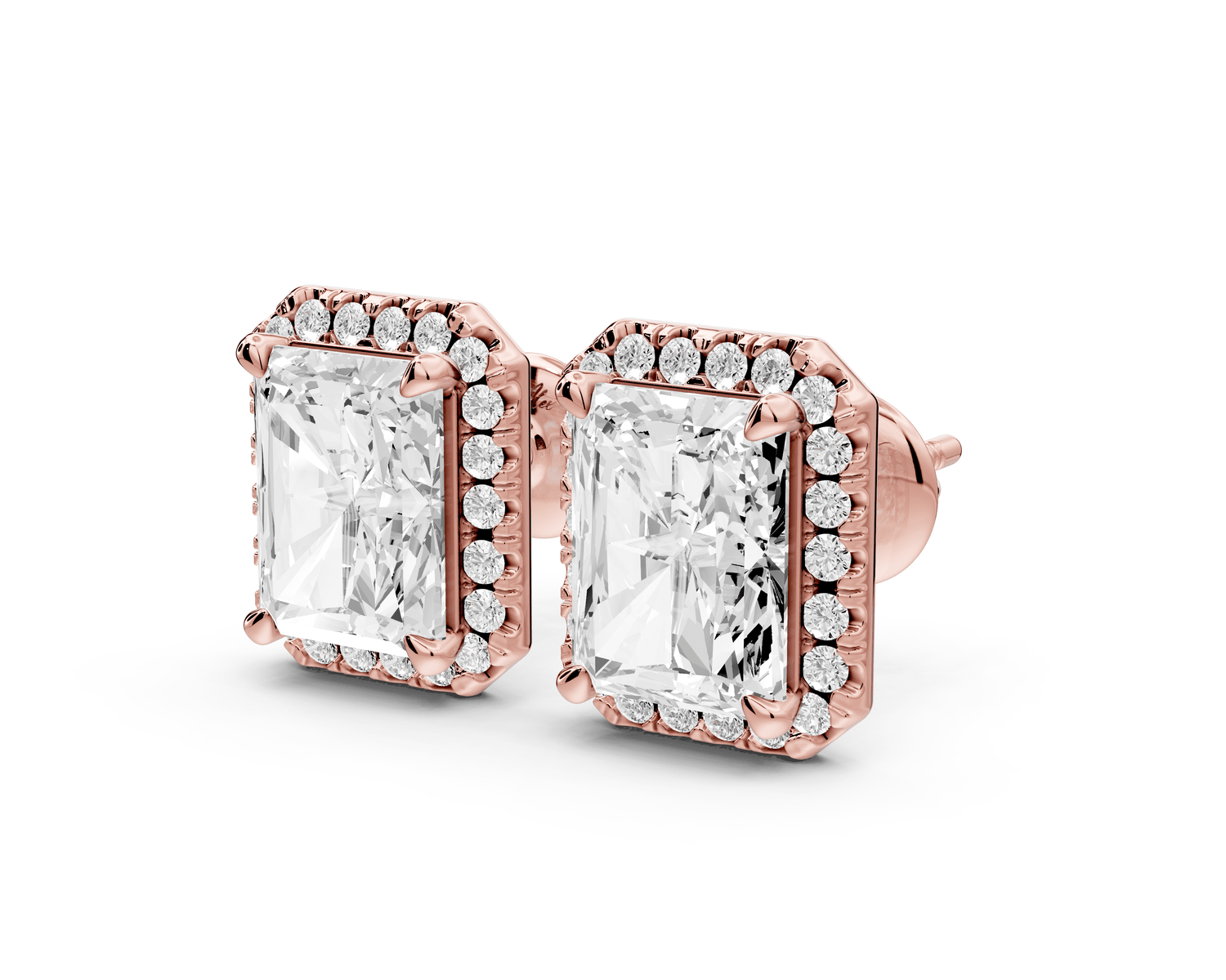 Solis - 5ct 14k rose gold Radiant - Cut Diamond Stud Earrings - Mr. Alex Jewelry