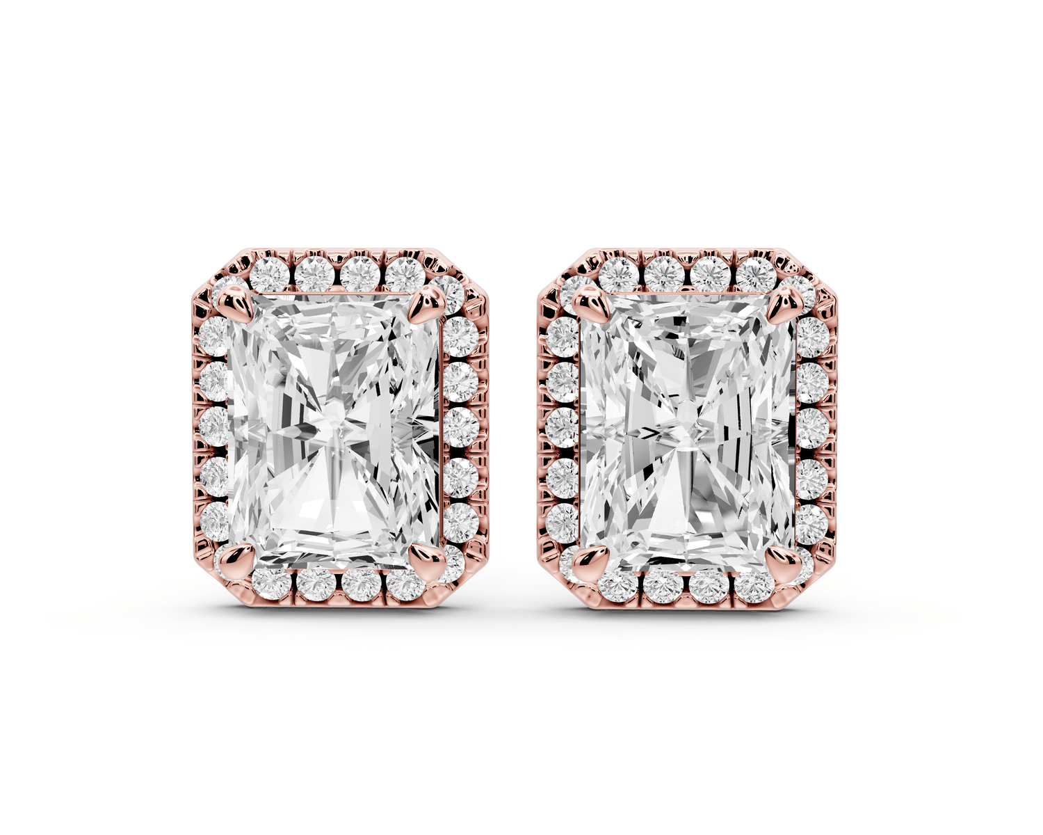 Solis - 5ct 14k rose gold Radiant - Cut Diamond Stud Earrings - Mr. Alex Jewelry
