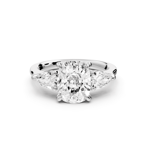Stella - 2ct 14k white gold Three Stone ecushion with pears Hidden Halo Engagement Ring - Mr. Alex Jewelry