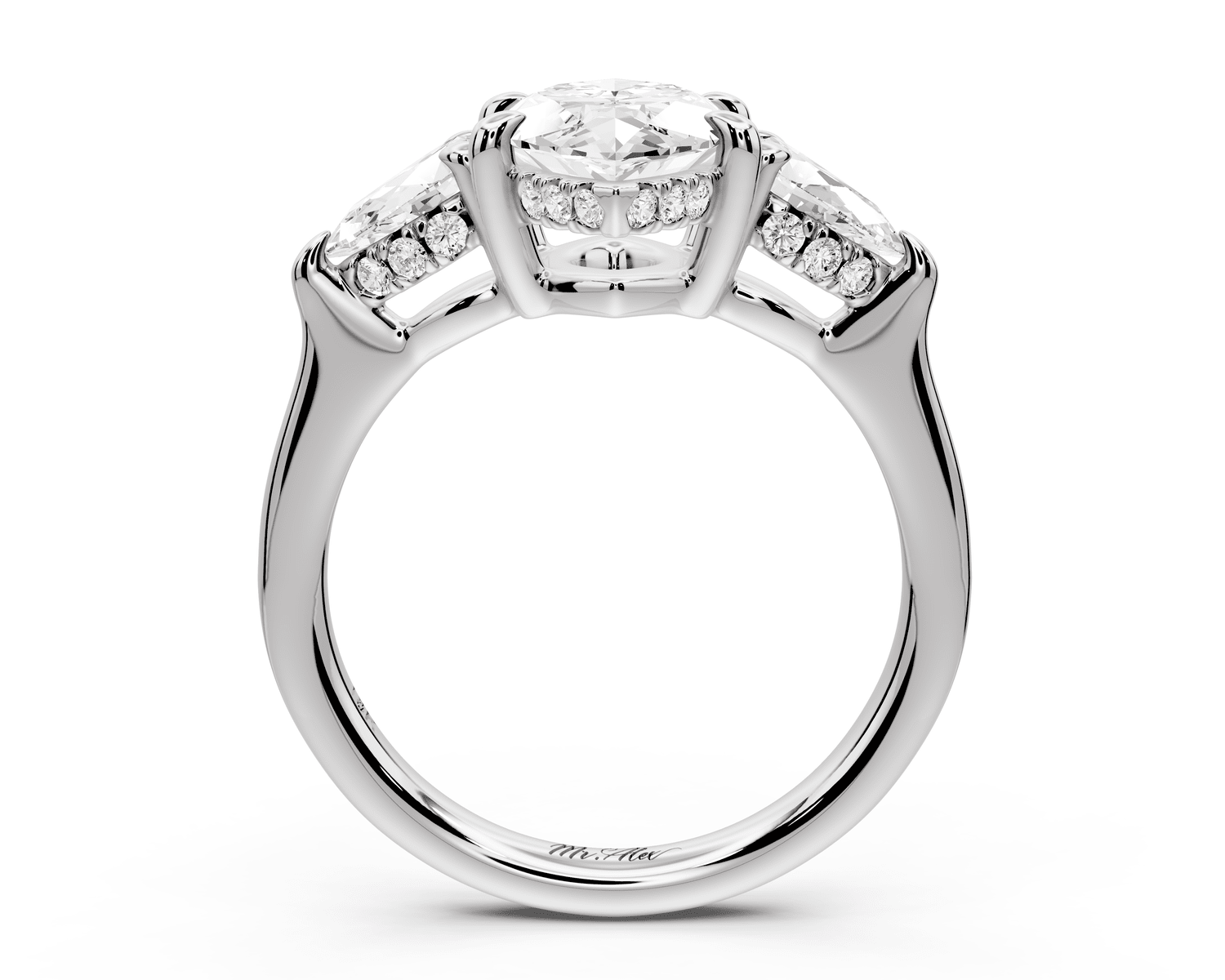 Stella - 2ct 14k white gold Three Stone marquise with pears Hidden Halo Engagement Ring - Mr. Alex Jewelry