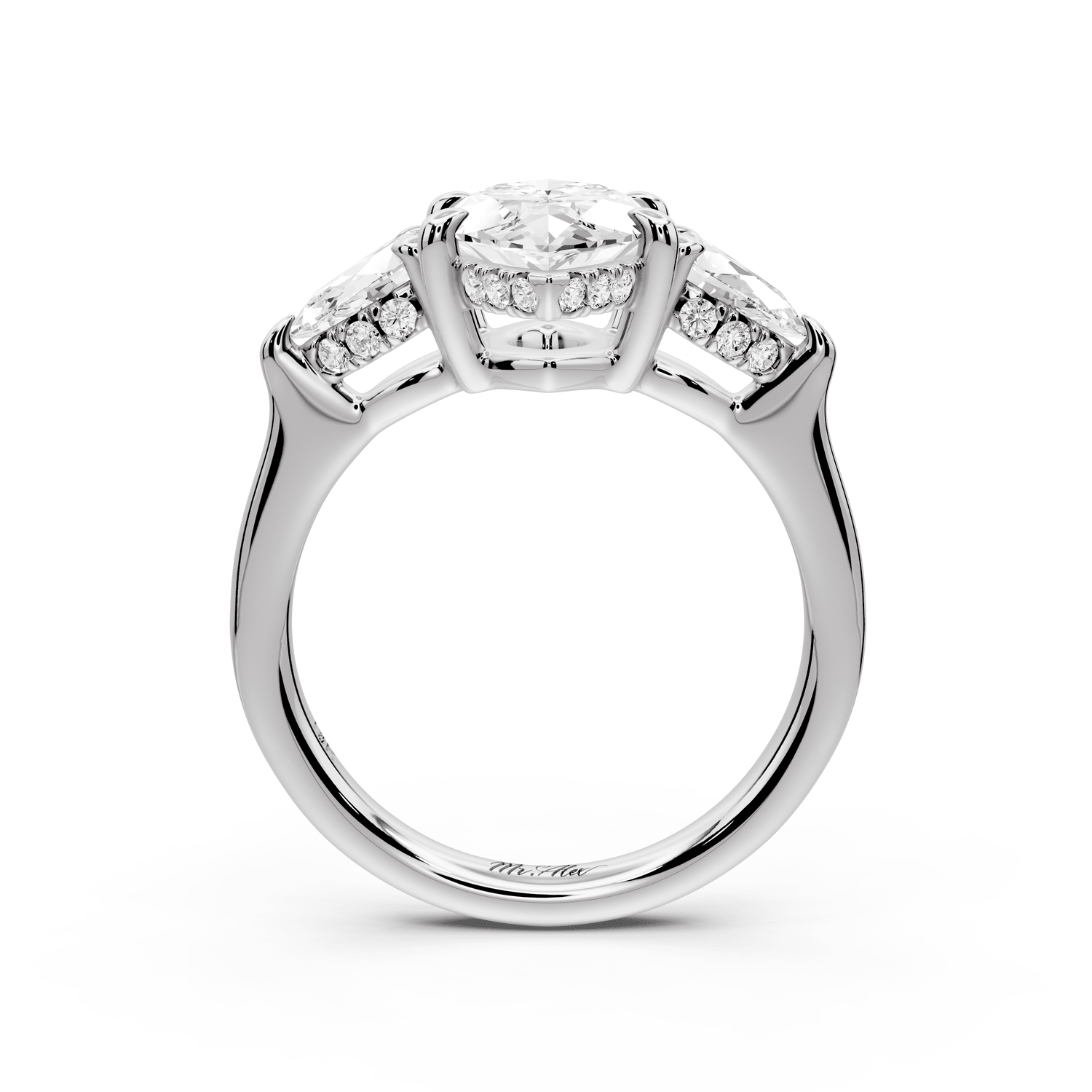 Stella - 2ct 14k white gold Three Stone marquise with pears Hidden Halo Engagement Ring - Mr. Alex Jewelry