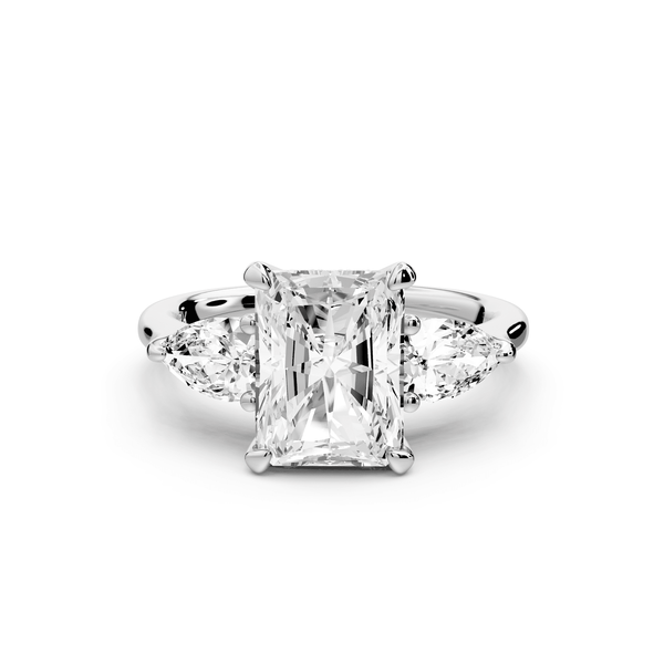 Stella - 2ct 14k white gold Three Stone radiant with pears Hidden Halo Engagement Ring - Mr. Alex Jewelry