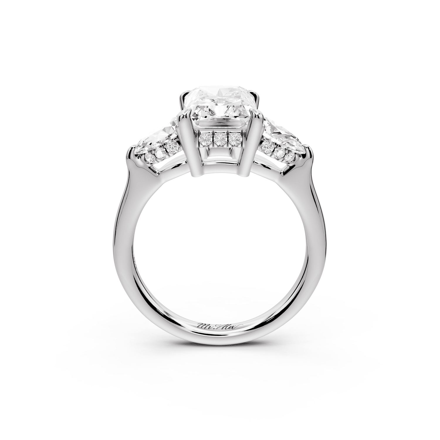 Stella - 2ct 14k white gold Three Stone radiant with pears Hidden Halo Engagement Ring - Mr. Alex Jewelry