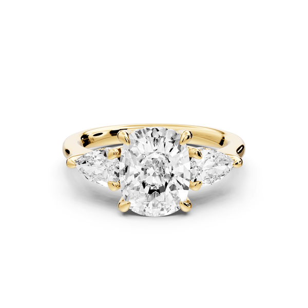 Stella - 2ct 14k yellow gold Three Stone ecushion with pears Hidden Halo Engagement Ring - Mr. Alex Jewelry