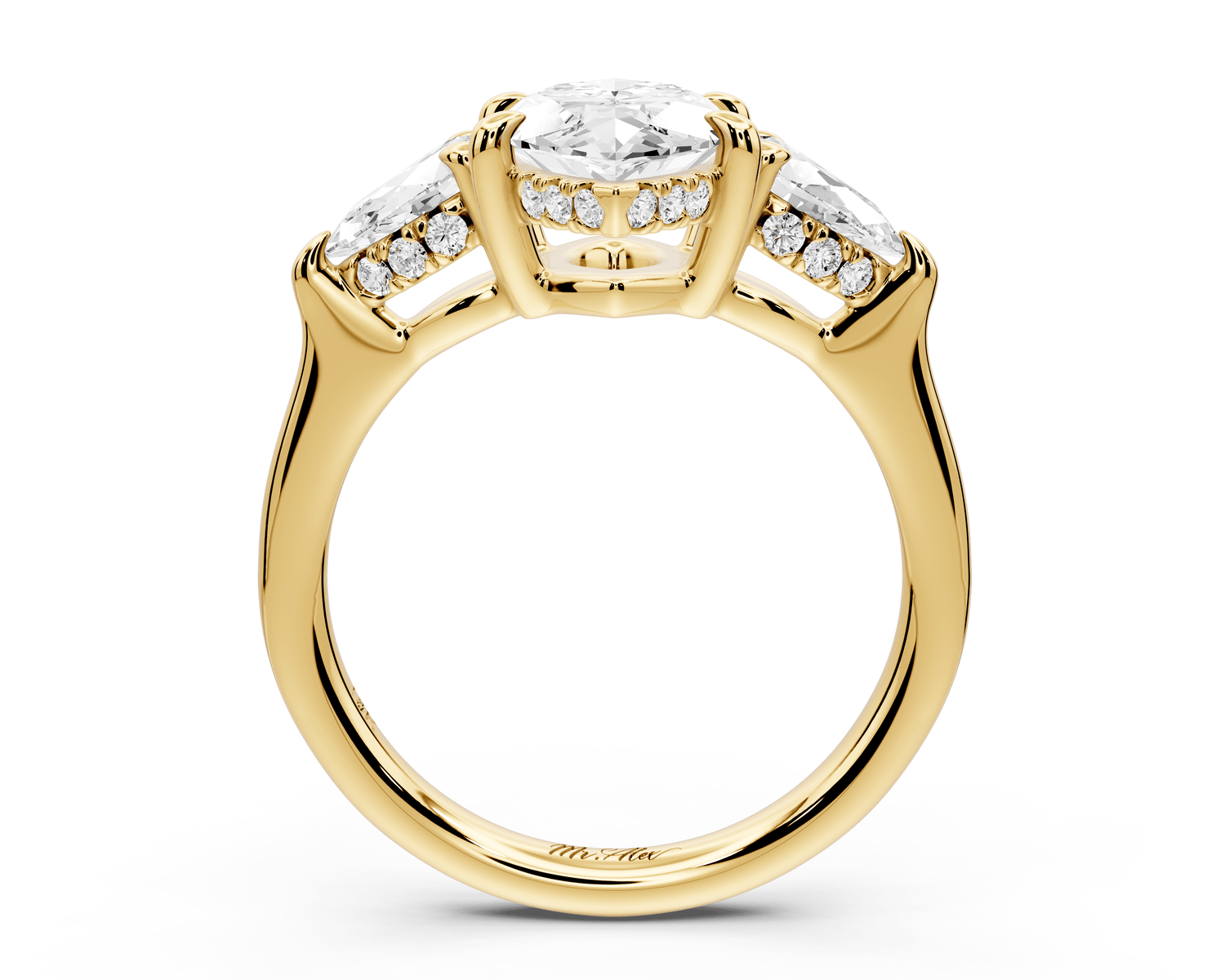 Stella - 2ct 14k yellow gold Three Stone marquise with pears Hidden Halo Engagement Ring - Mr. Alex Jewelry