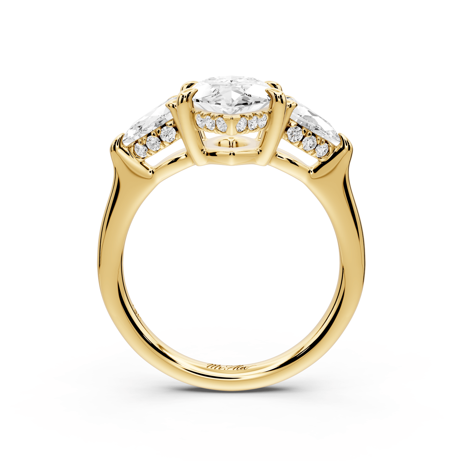 Stella - 2ct 14k yellow gold Three Stone marquise with pears Hidden Halo Engagement Ring - Mr. Alex Jewelry