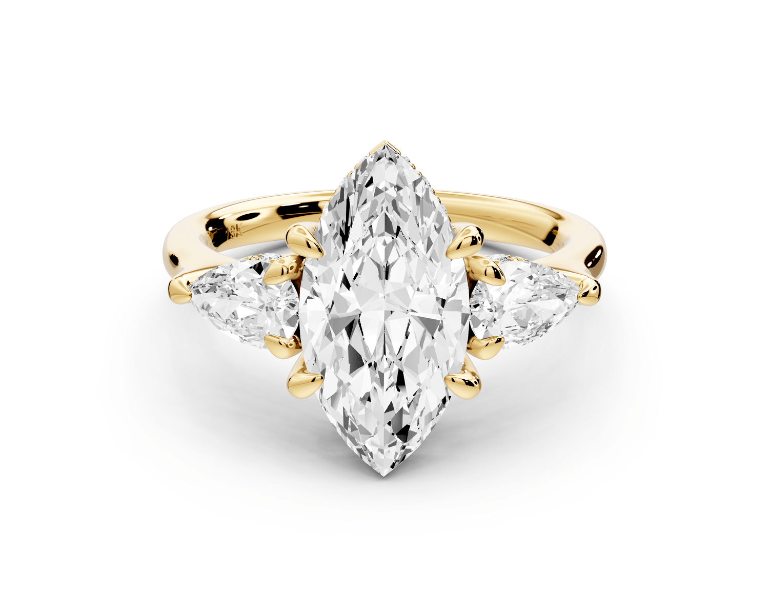 Stella - 2ct 14k yellow gold Three Stone marquise with pears Hidden Halo Engagement Ring - Mr. Alex Jewelry