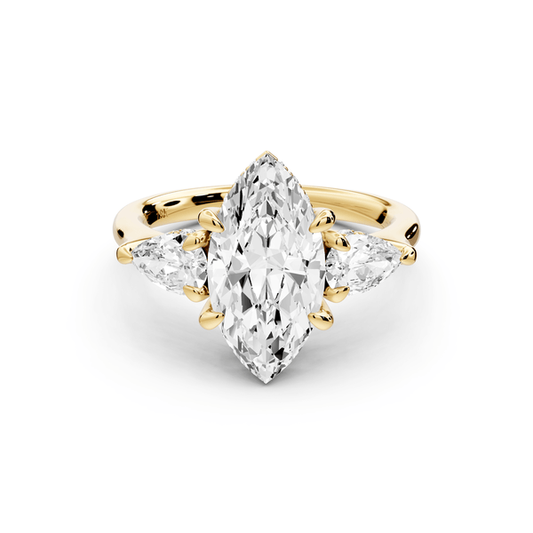Stella - 2ct 14k yellow gold Three Stone marquise with pears Hidden Halo Engagement Ring - Mr. Alex Jewelry