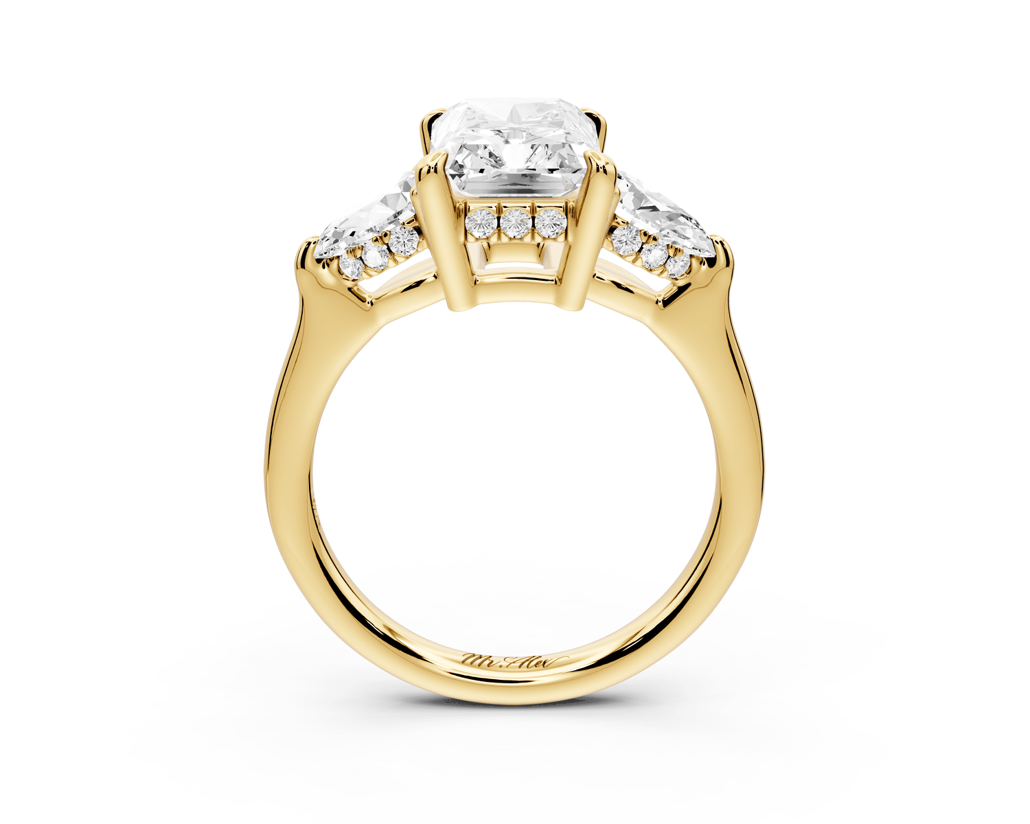 Stella - 2ct 14k yellow gold Three Stone radiant with pears Hidden Halo Engagement Ring - Mr. Alex Jewelry