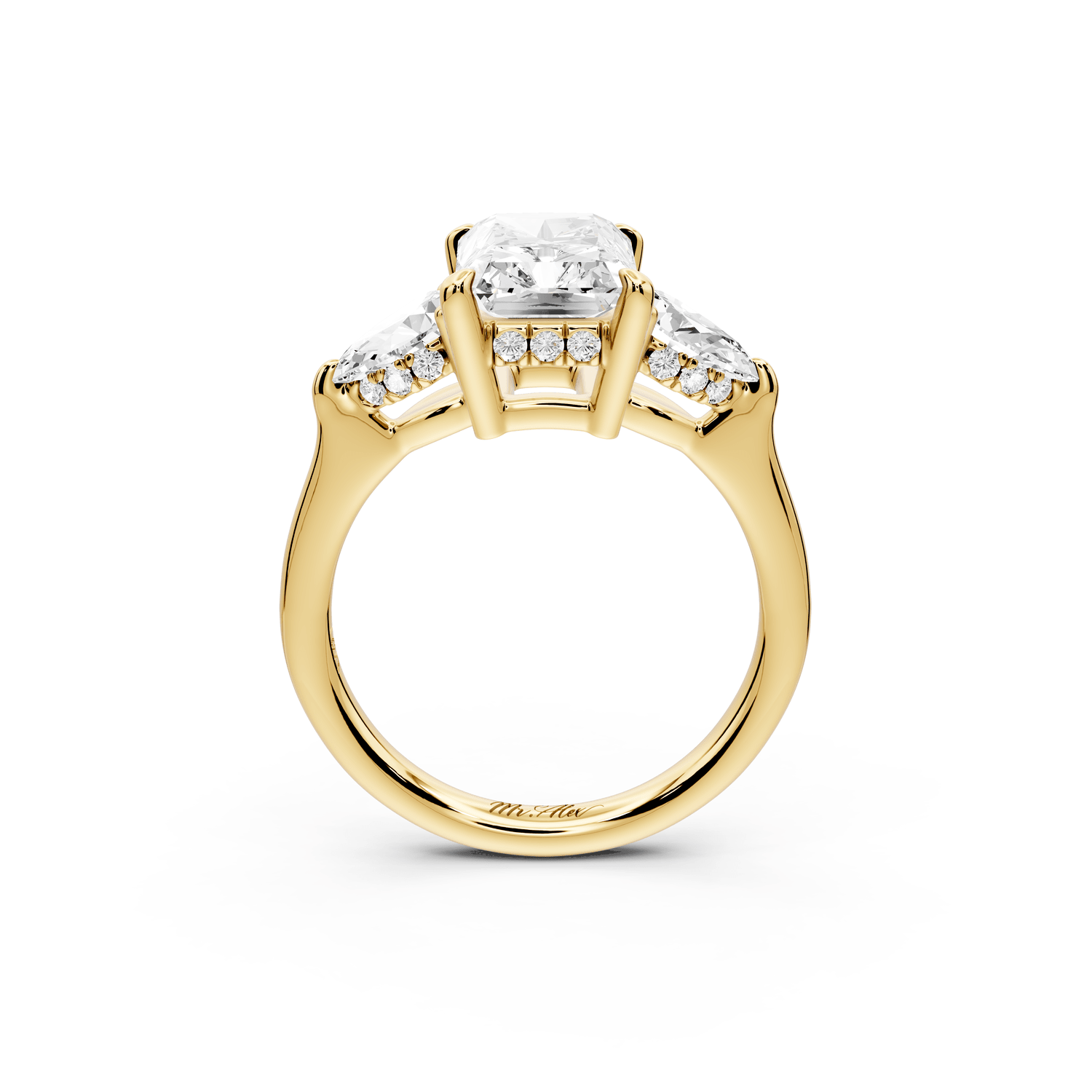 Stella - 2ct 14k yellow gold Three Stone radiant with pears Hidden Halo Engagement Ring - Mr. Alex Jewelry