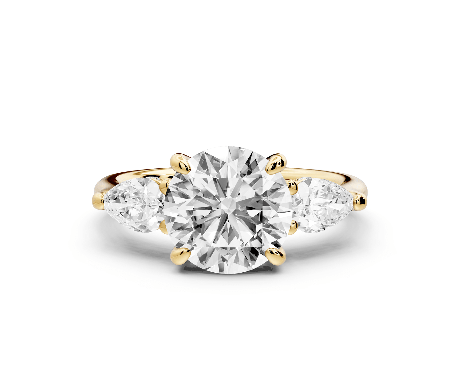 Stella - 2ct 14k yellow gold Three Stone round with pears Hidden Halo Engagement Ring - Mr. Alex Jewelry