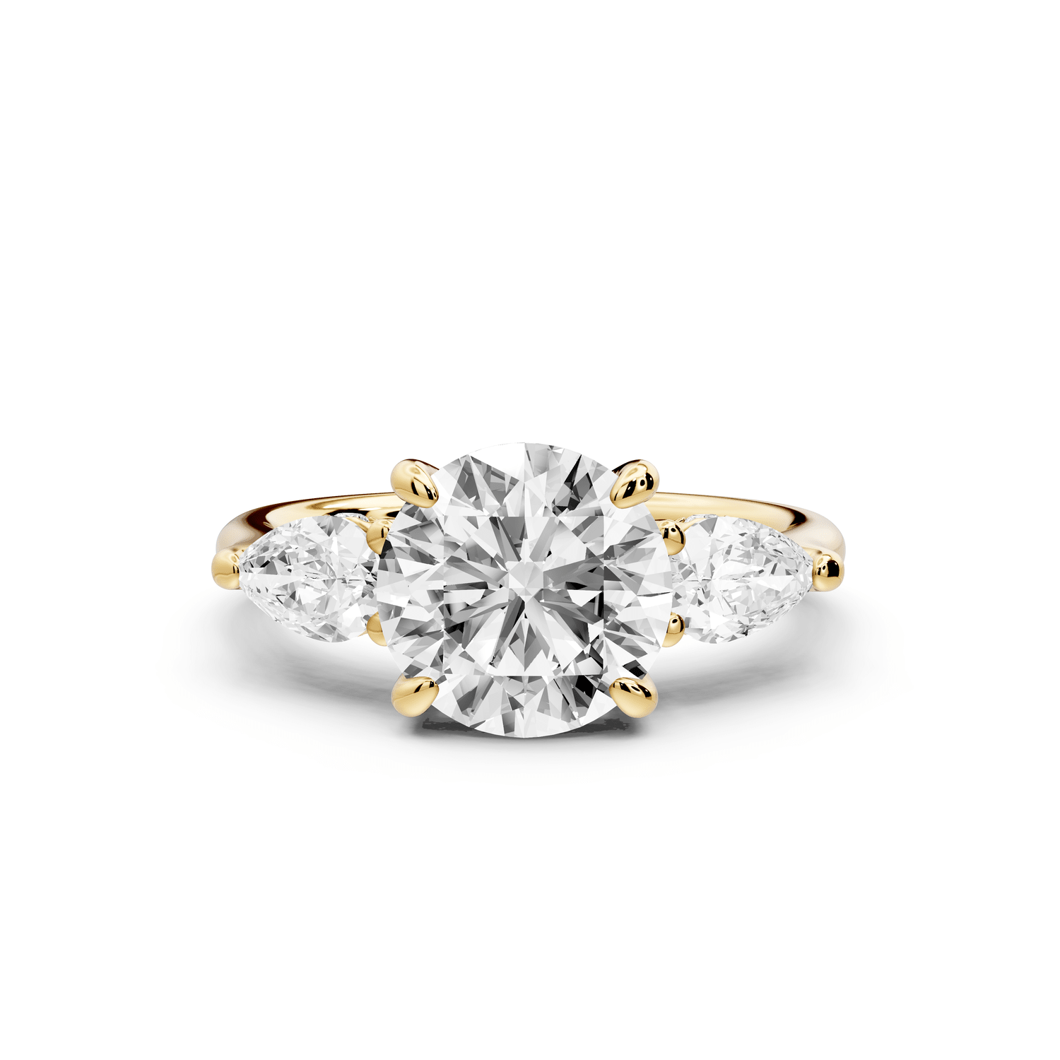 Stella - 2ct 14k yellow gold Three Stone round with pears Hidden Halo Engagement Ring - Mr. Alex Jewelry