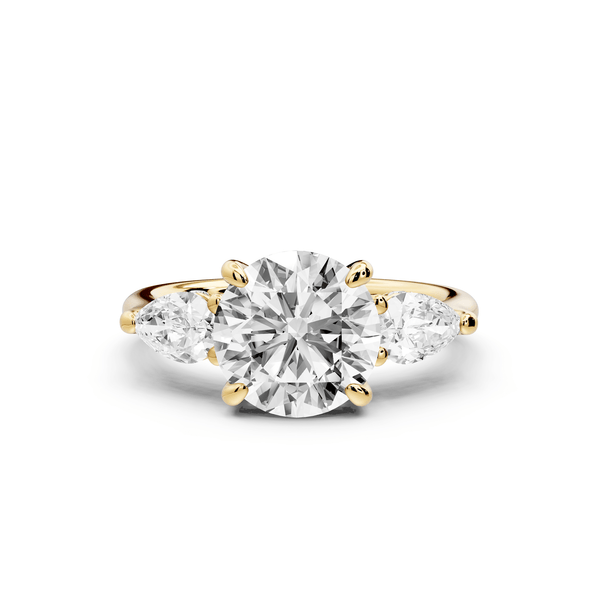 Stella - 2ct 14k yellow gold Three Stone round with pears Hidden Halo Engagement Ring - Mr. Alex Jewelry
