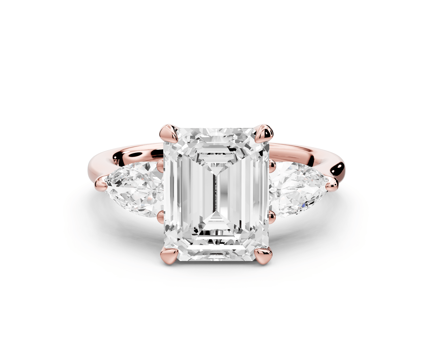 Stella - 2ct 18k rose gold Three Stone emerald with pears Hidden Halo Engagement Ring - Mr. Alex Jewelry