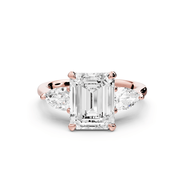 Stella - 2ct 18k rose gold Three Stone emerald with pears Hidden Halo Engagement Ring - Mr. Alex Jewelry